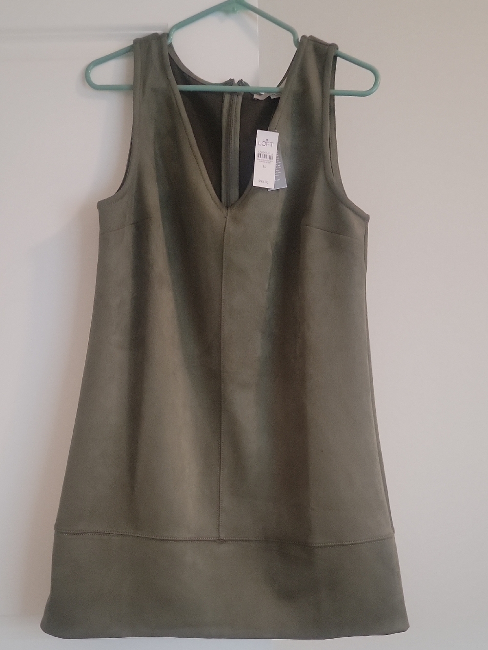 LOFT Olive Faux-Suede V-Neck Sleeveless Mini Dress